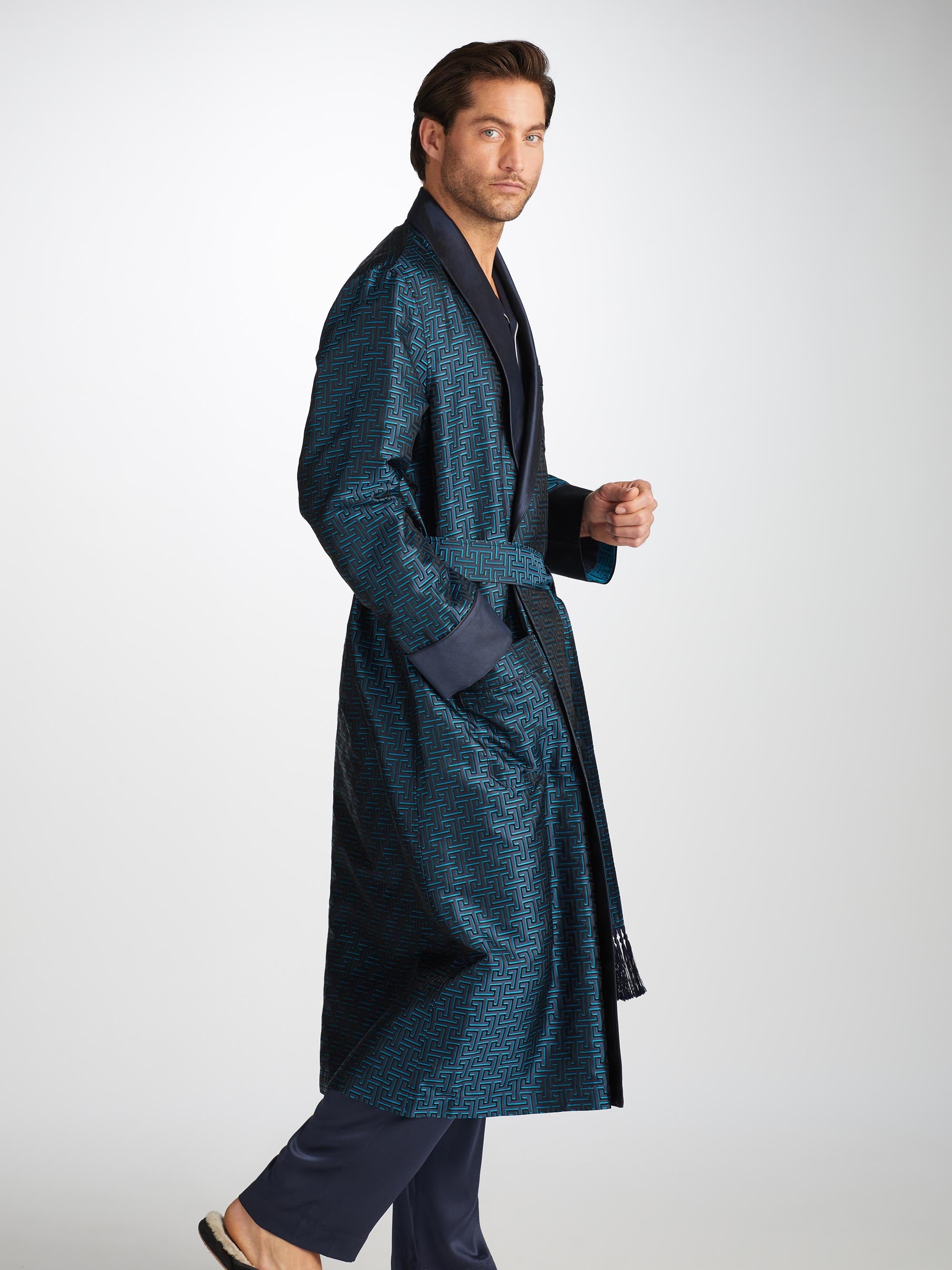 Men's Dressing Gown Verona 68 Silk Jacquard Navy