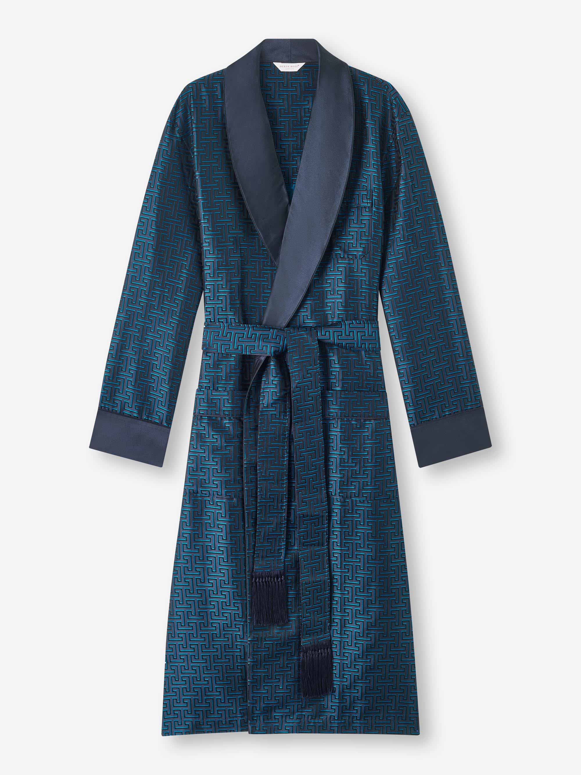 Men's Dressing Gown Verona 68 Silk Jacquard Navy