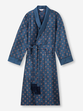 Men's Robe Silk Jacquard Navy Badge Pattern