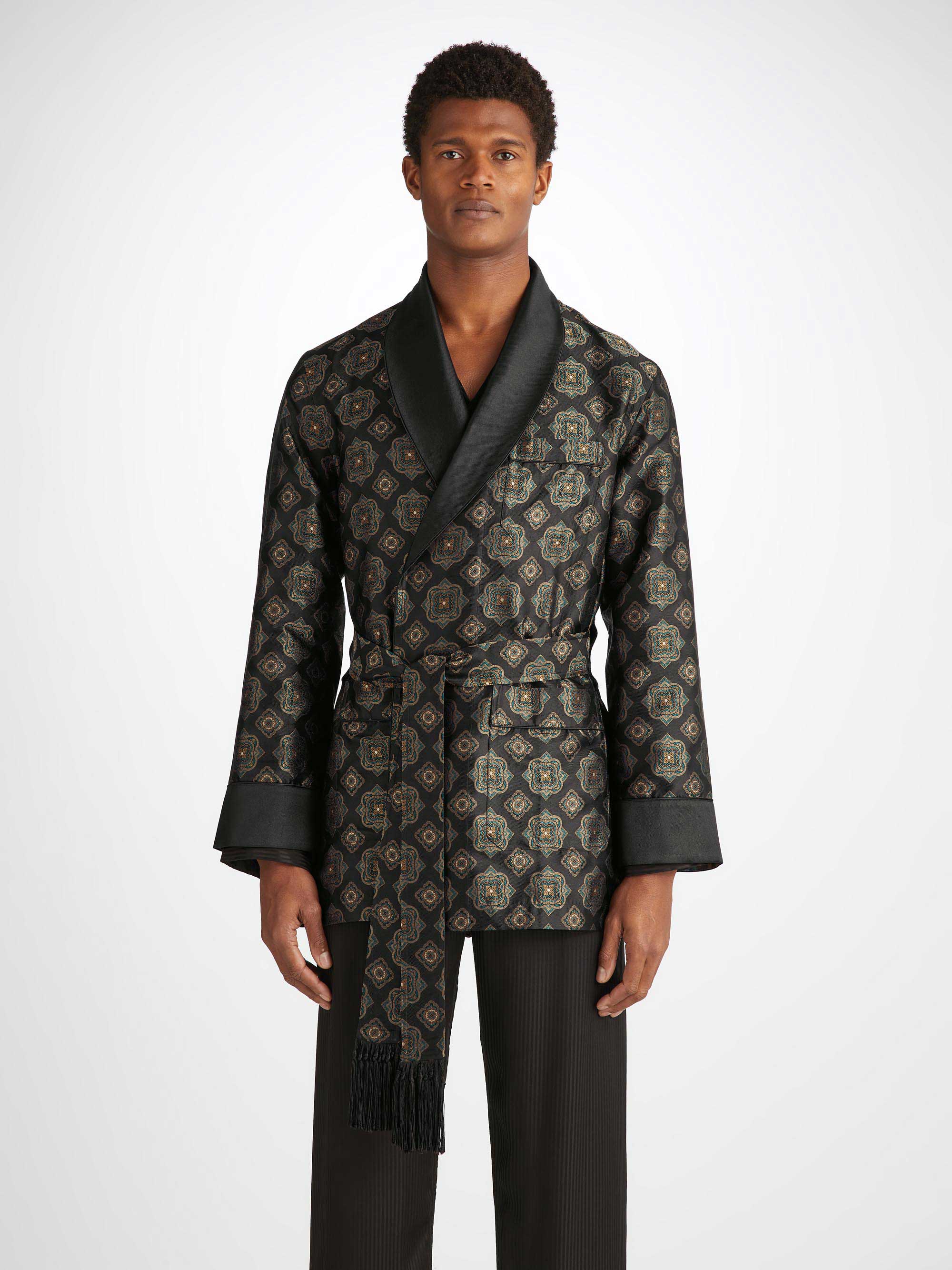 Men's Smoking Jacket Verona 69 Silk Satin Black