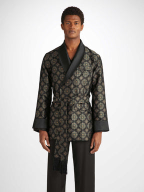 Men's Smoking Jacket Verona 69 Silk Jacquard Black