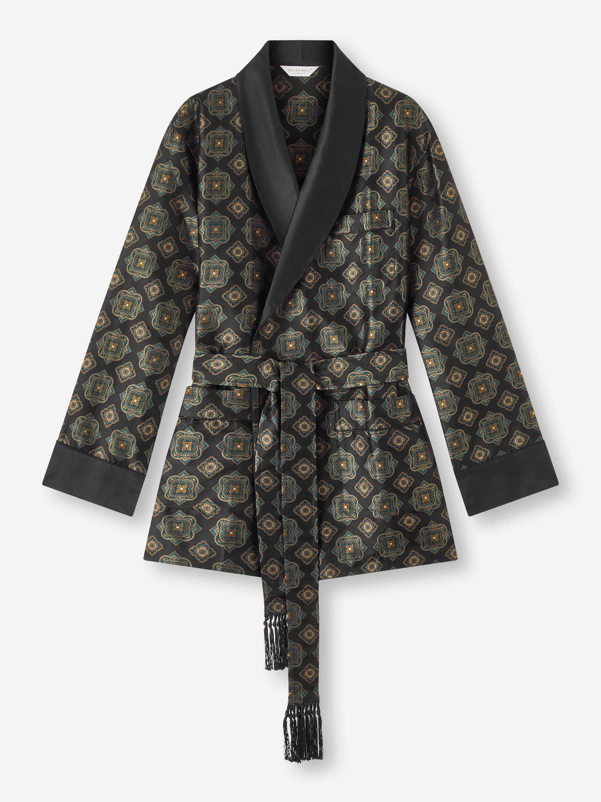 Men's Smoking Jacket Verona 69 Silk Satin Black