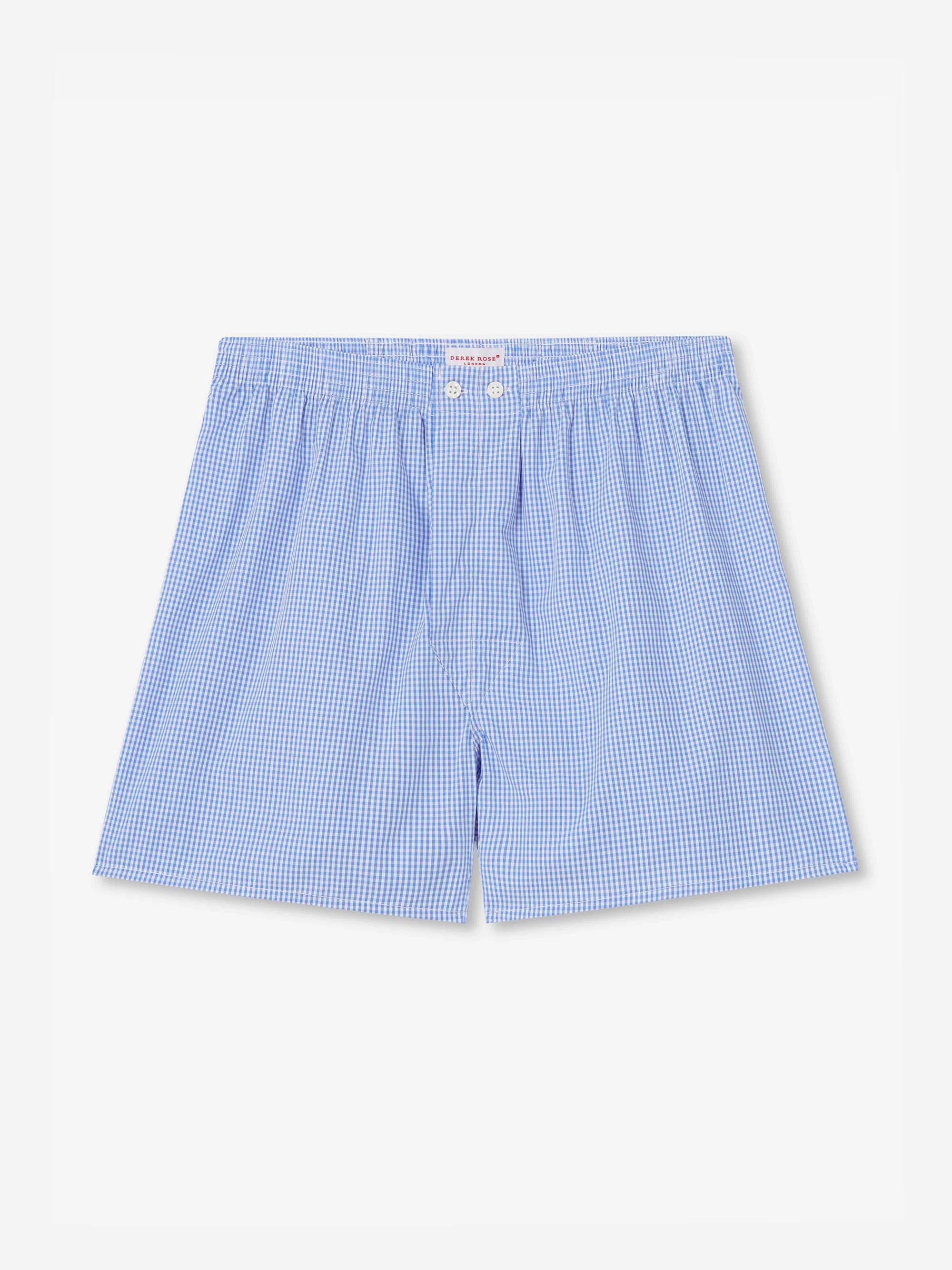 Men's Classic Fit Boxers Gingham Cotton Blue 