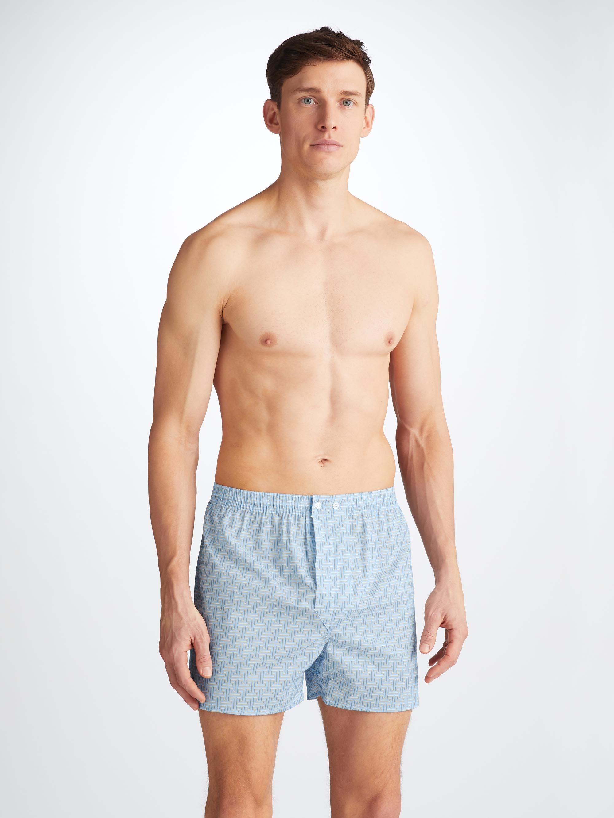 Men's Classic Fit Boxers Ledbury 72 Cotton Batiste Blue