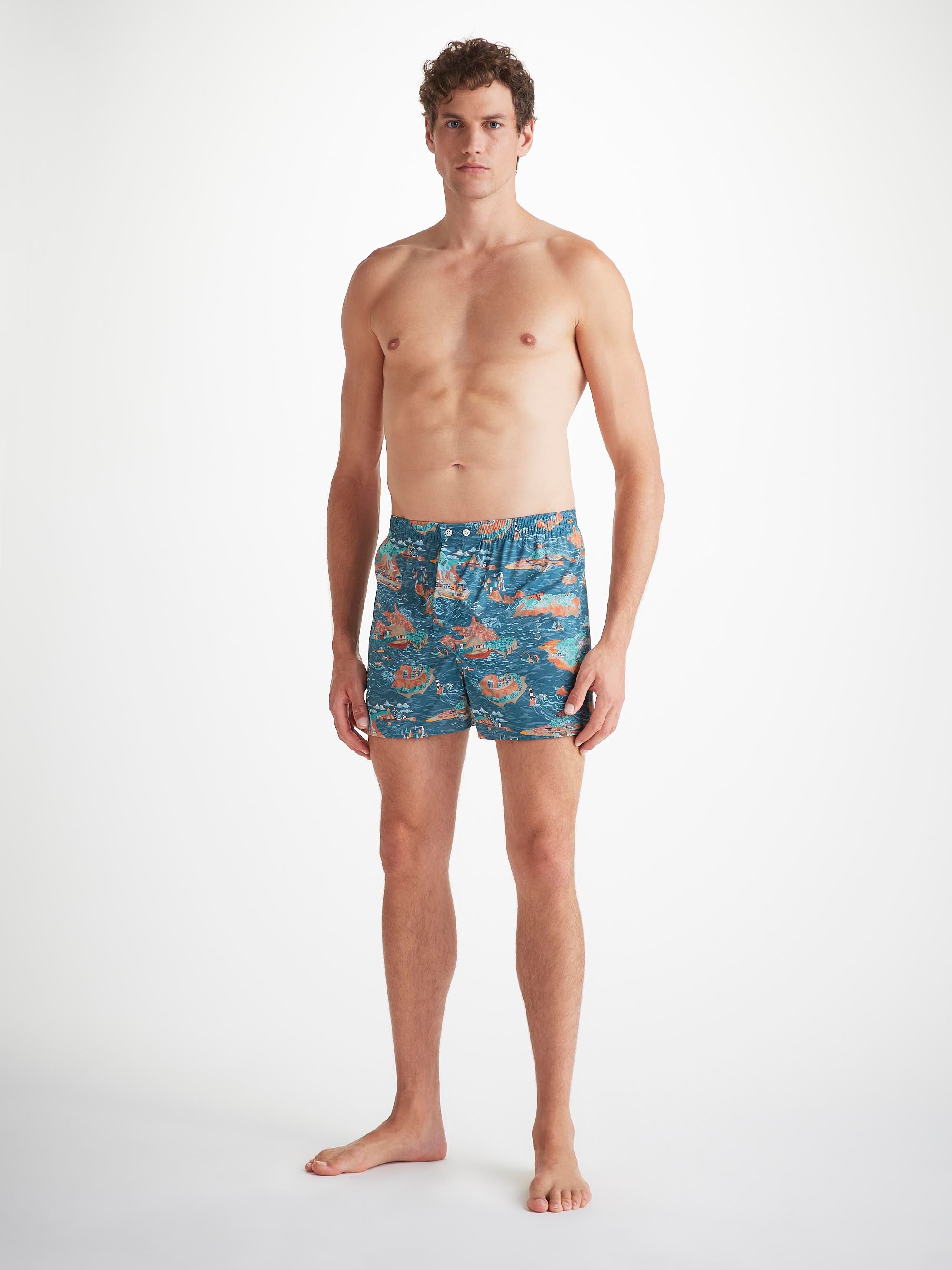 Men's Classic Fit Boxers Cotton Batiste Multi Fisherman's Scenic Print