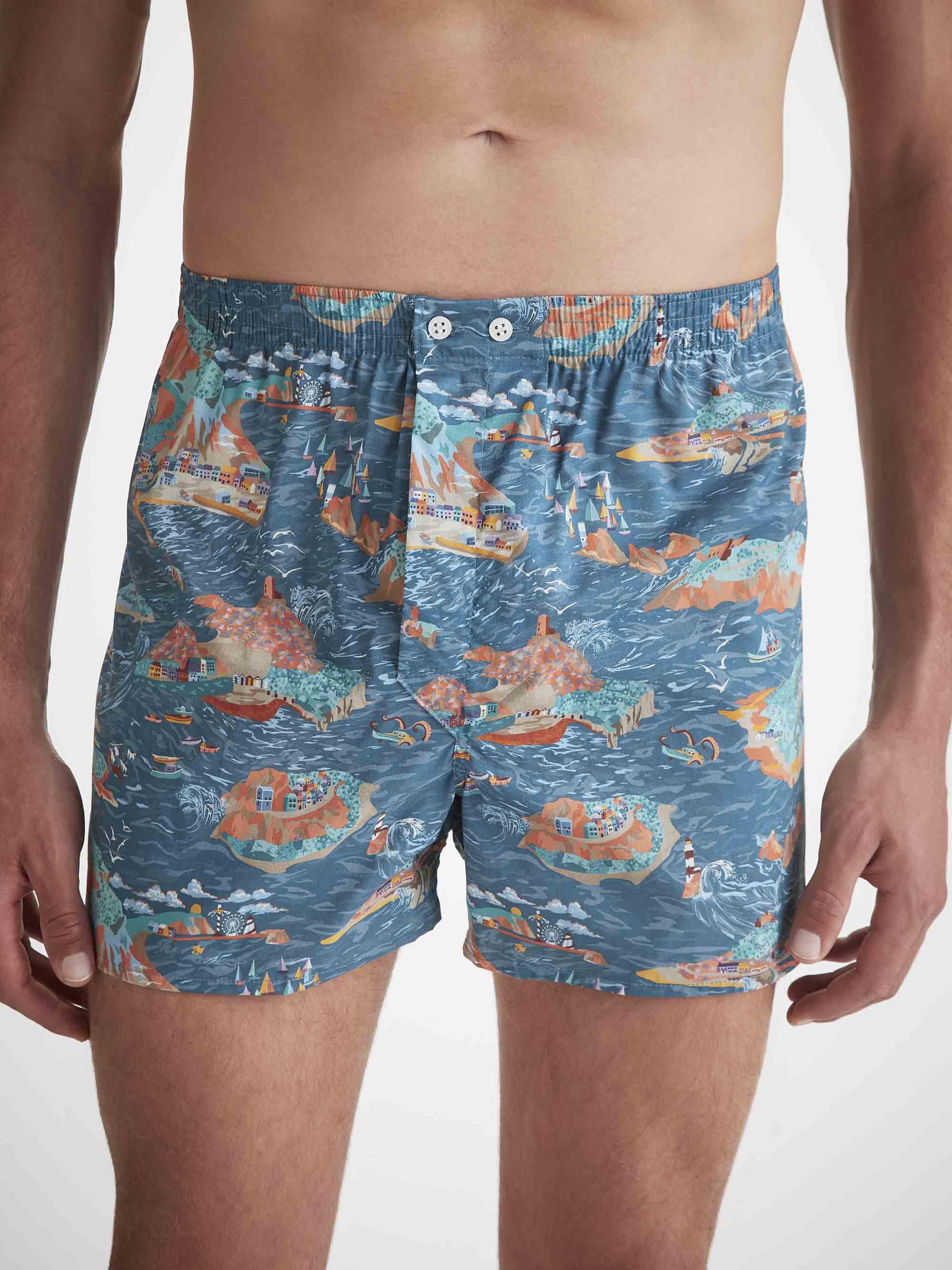 Men's Classic Fit Boxers Cotton Batiste Multi Fisherman's Scenic Print