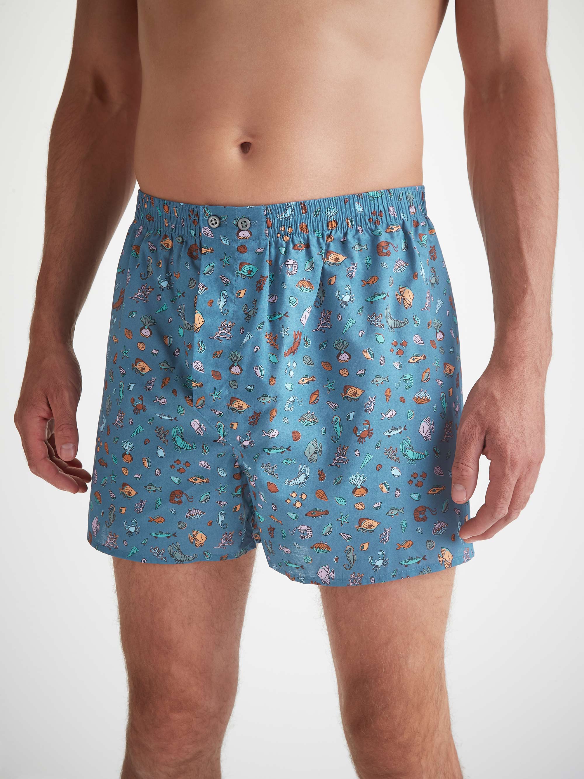 Men's Classic Fit Boxers Cotton Batiste Blue Sea Friends Print