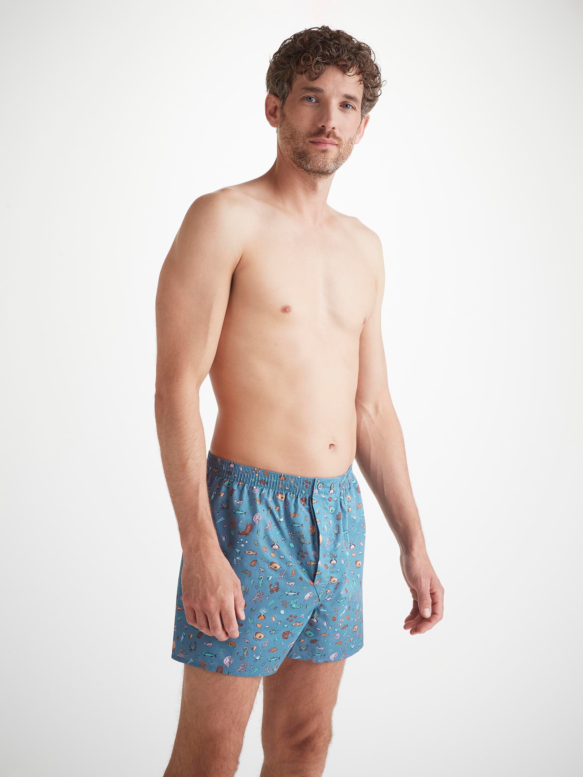 Men's Classic Fit Boxers Cotton Batiste Blue Sea Friends Print