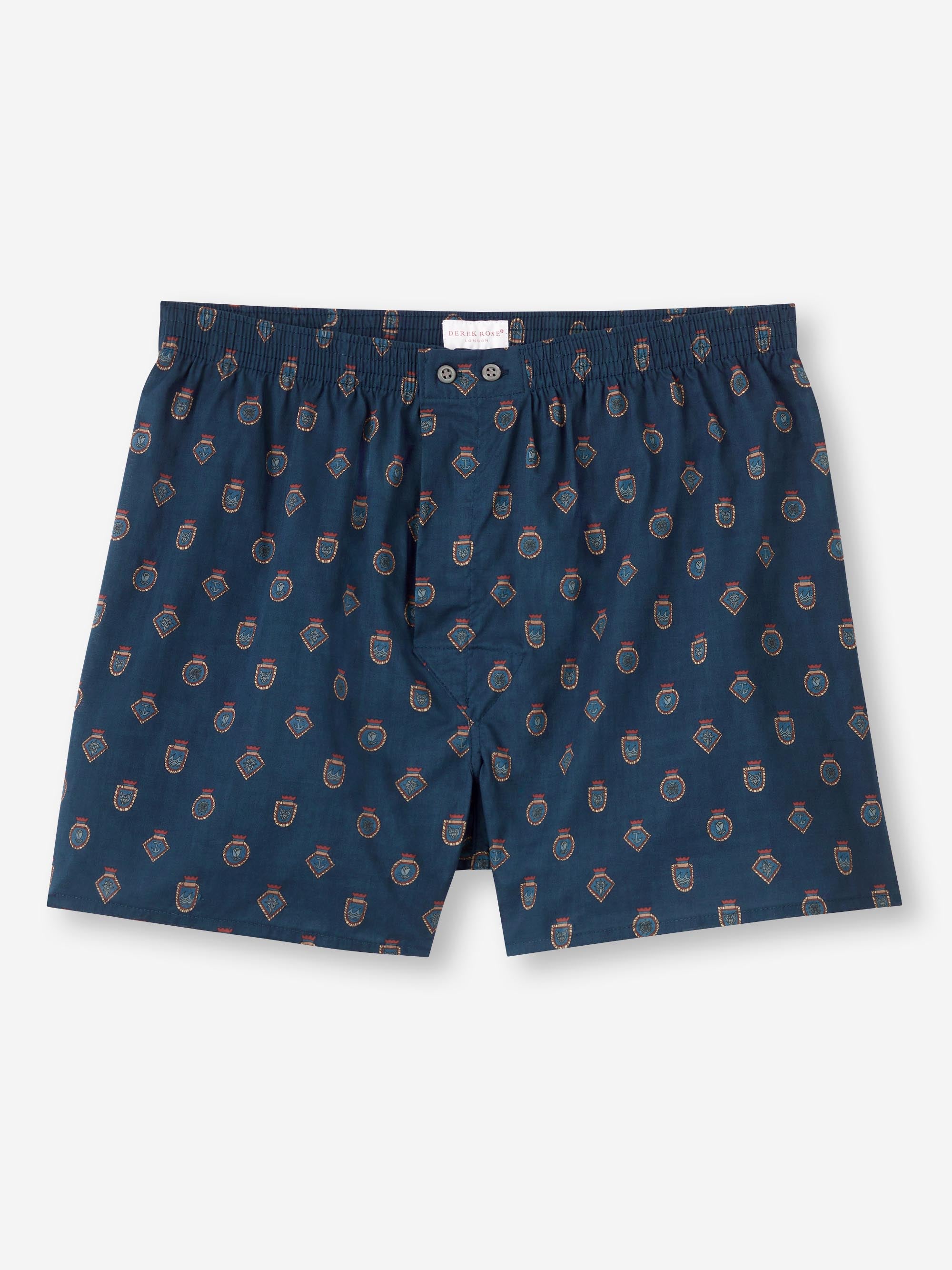 Men's Classic Fit Boxers Cotton Batiste Navy Badge Print