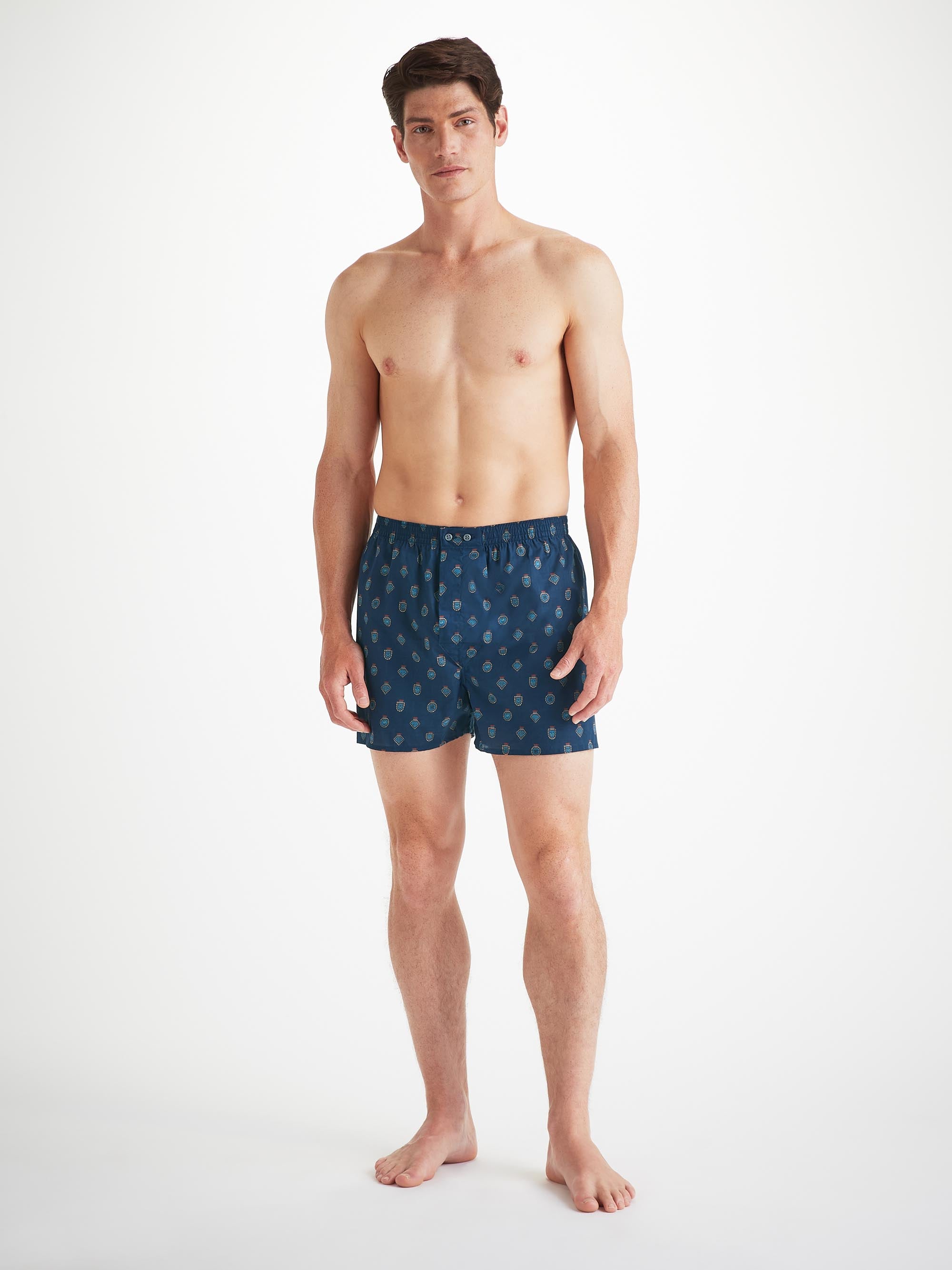 Men's Classic Fit Boxers Cotton Batiste Navy Badge Print