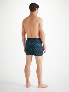 Men's Classic Fit Boxers Cotton Batiste Navy Badge Print