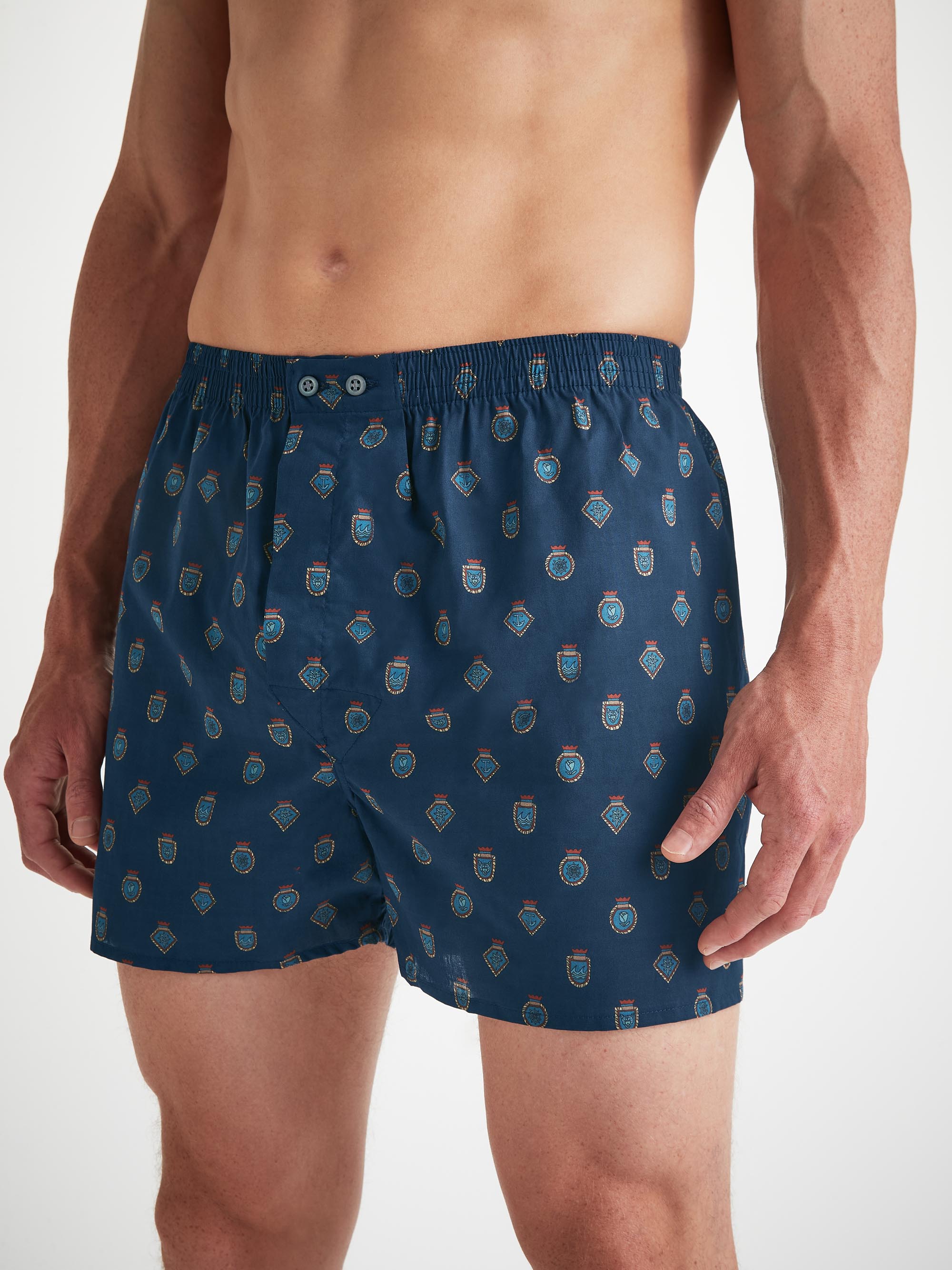 Men's Classic Fit Boxers Cotton Batiste Navy Badge Print