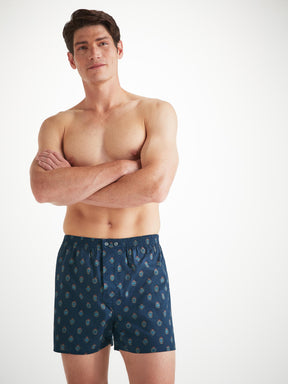 Men's Classic Fit Boxers Cotton Batiste Navy Badge Print