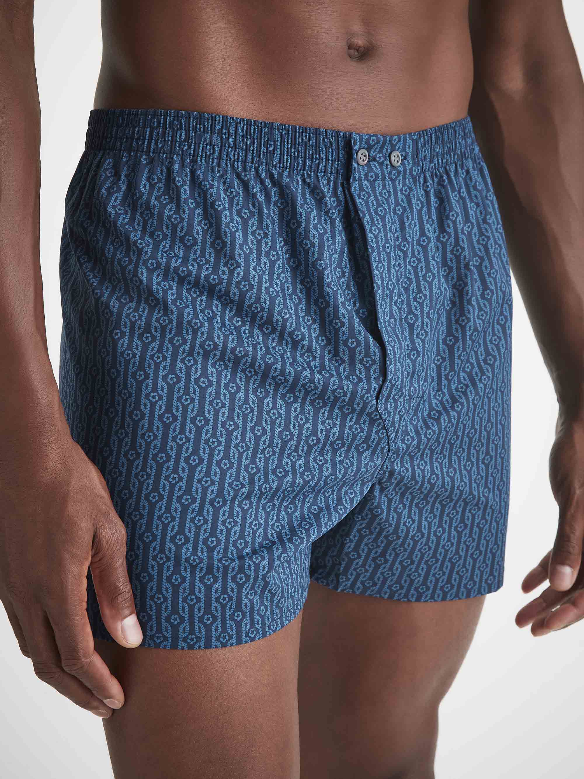 Men's Classic Fit Boxers Cotton Batiste Navy Rope Print