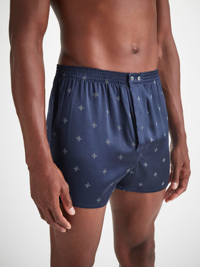 Men's Classic Fit Boxers Brindisi 112 Silk Satin Navy