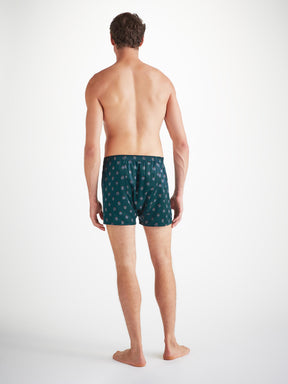 Men's Classic Fit Boxers Silk Satin Green Badge Print