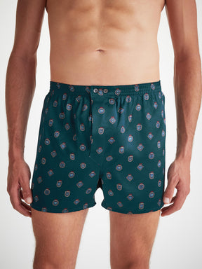 Men's Classic Fit Boxers Silk Satin Green Badge Print