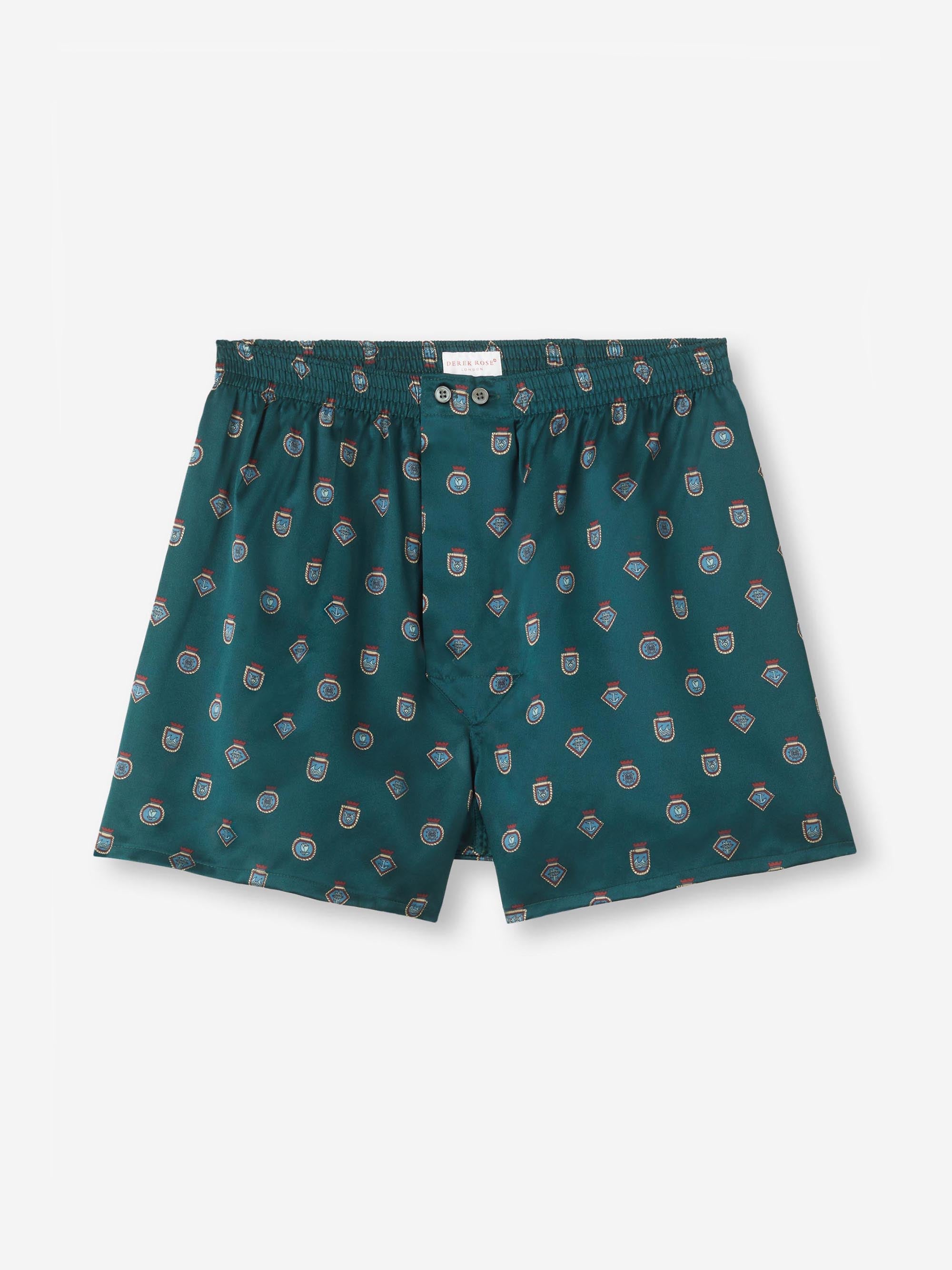 Men's Classic Fit Boxers Silk Satin Green Badge Print