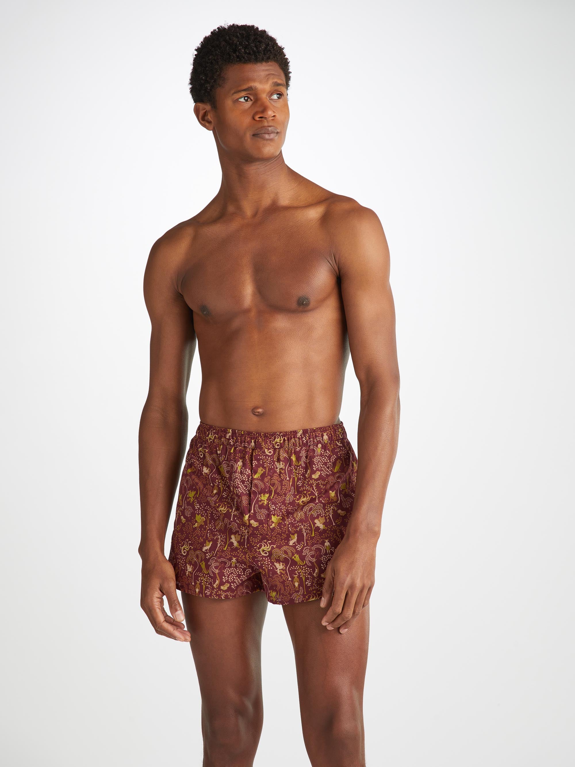 Men's Modern Fit Boxers Ledbury 74 Cotton Batiste Burgundy