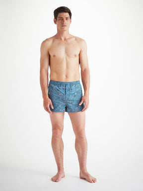 Men's Modern Fit Boxers Cotton Batiste Blue Sea Friends Print