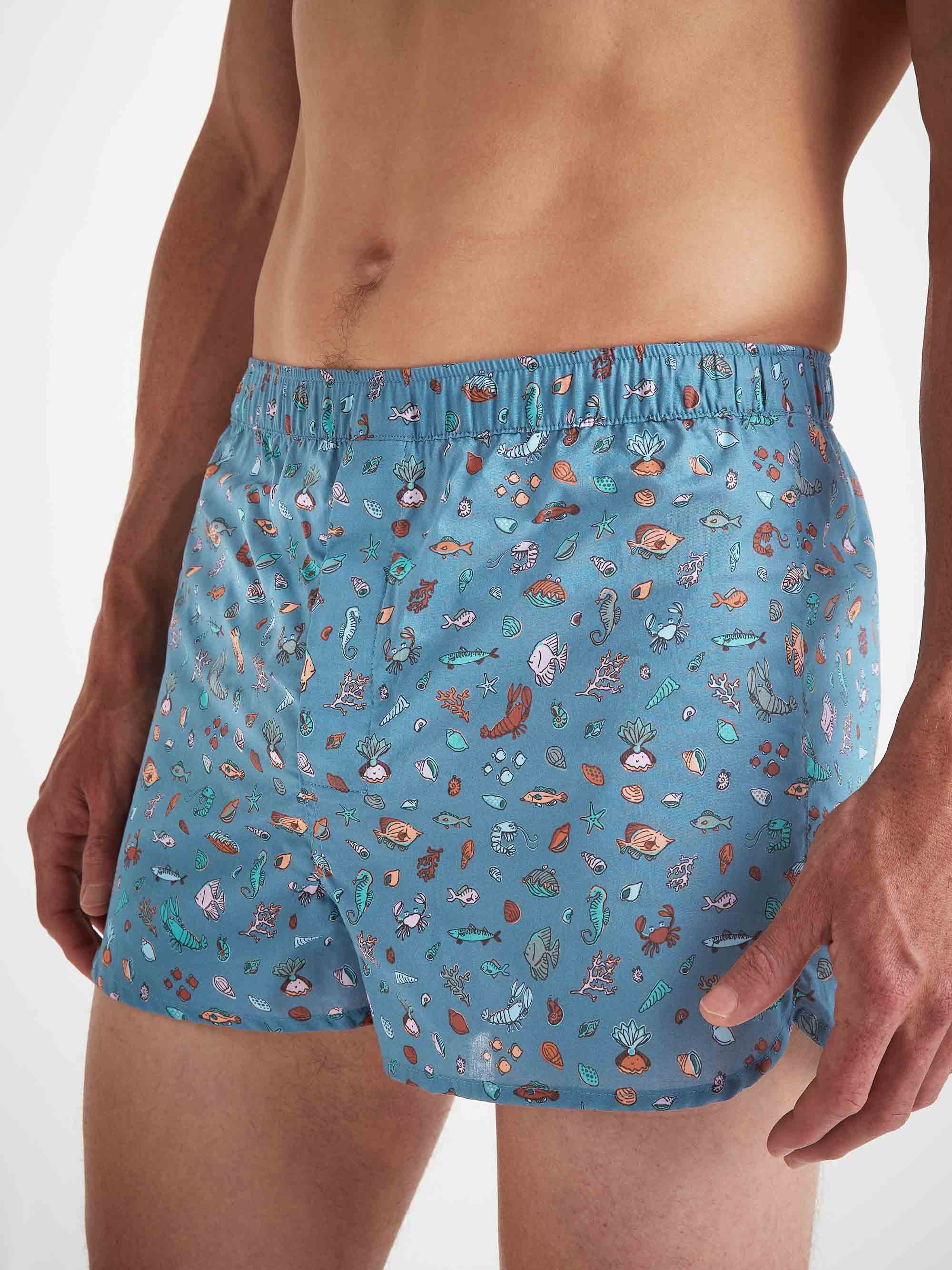 Men's Modern Fit Boxers Cotton Batiste Blue Sea Friends Print