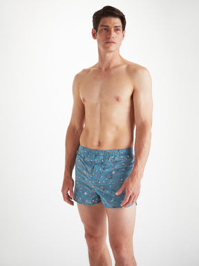 Men's Modern Fit Boxers Cotton Batiste Blue Sea Friends Print