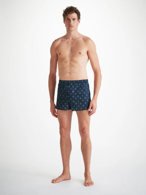 Men's Modern Fit Boxers Cotton Batiste Navy Badge Print