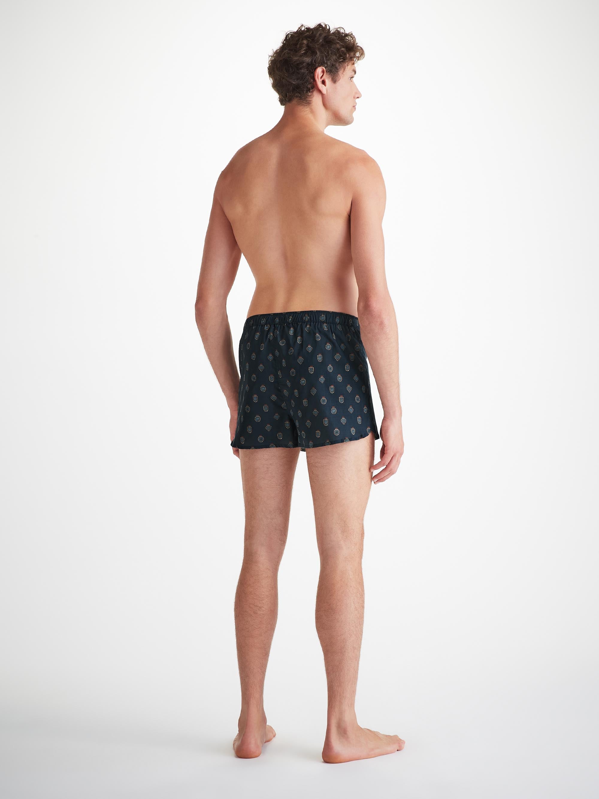 Men's Modern Fit Boxers Cotton Batiste Navy Badge Print