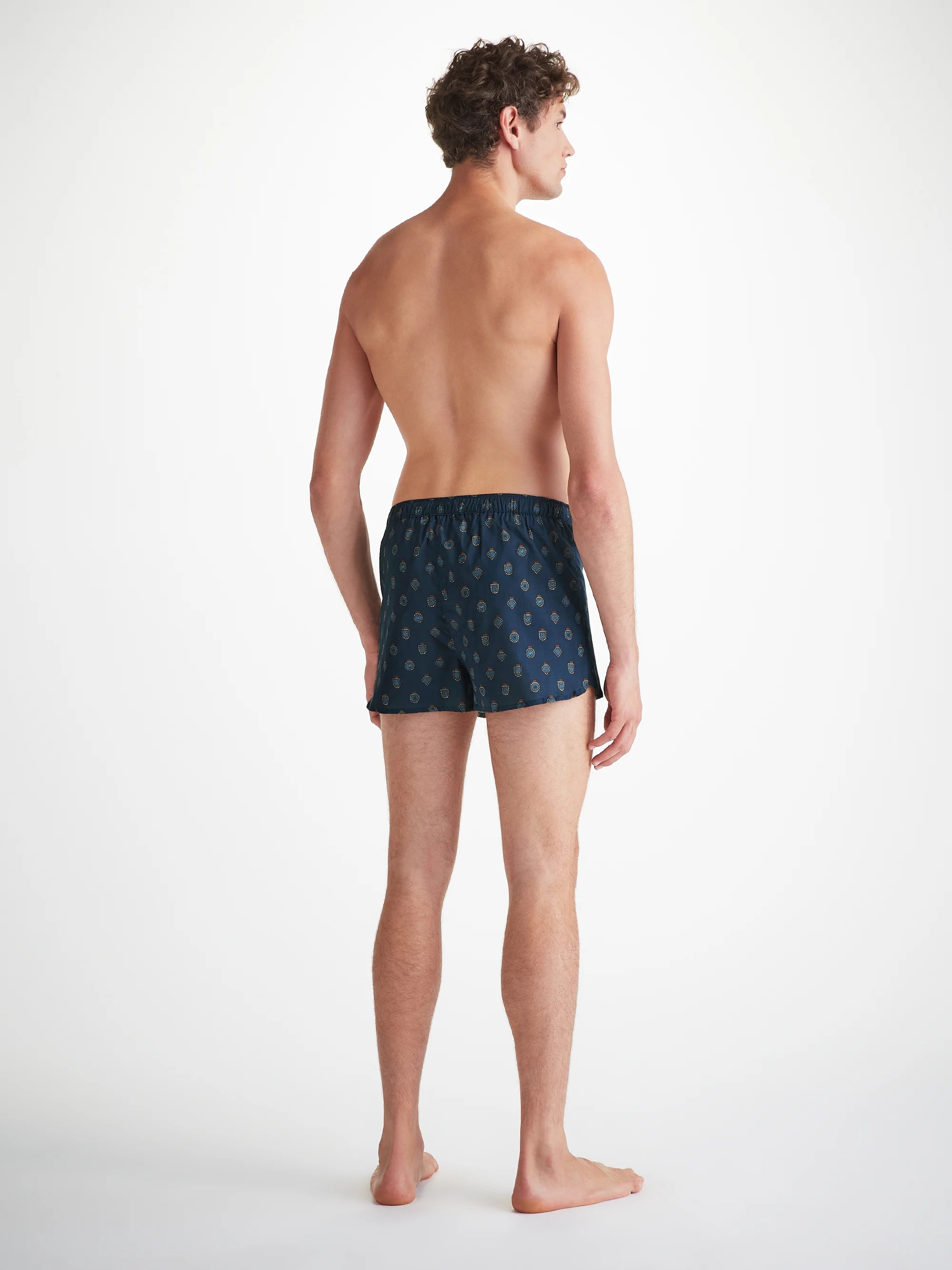 Men's Modern Fit Boxers Cotton Batiste Navy Badge Print