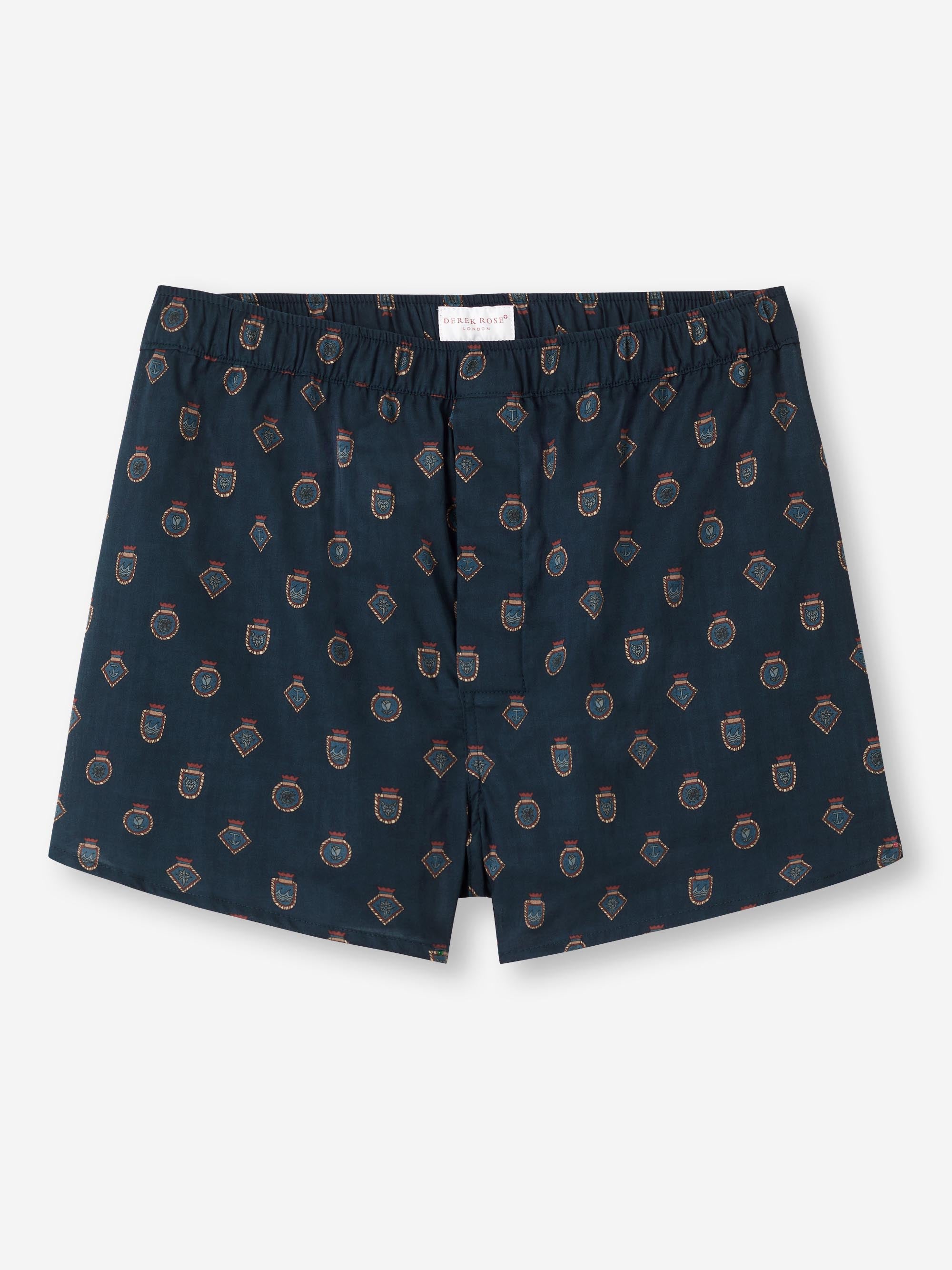 Men's Modern Fit Boxers Cotton Batiste Navy Badge Print