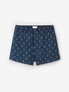 Men's Modern Fit Boxers Cotton Batiste Navy Badge Print