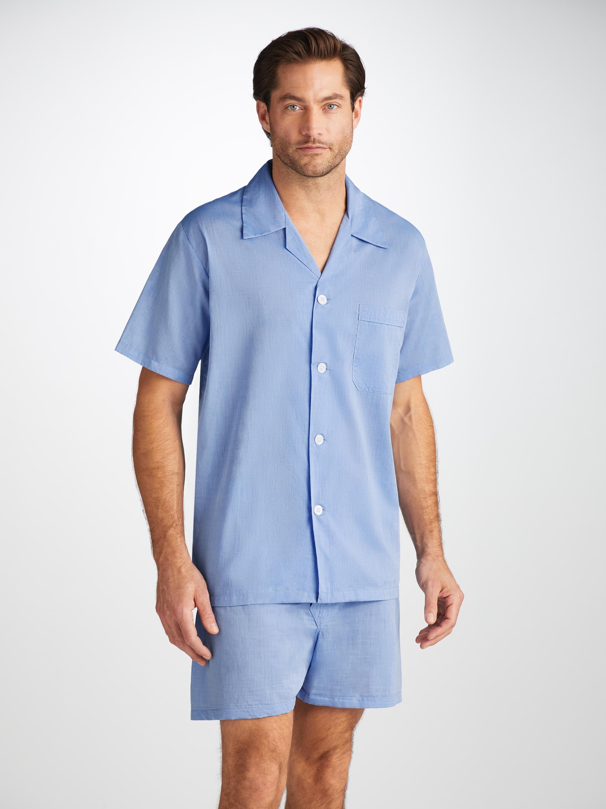 Men's Short Pajamas Amalfi Cotton Batiste Blue