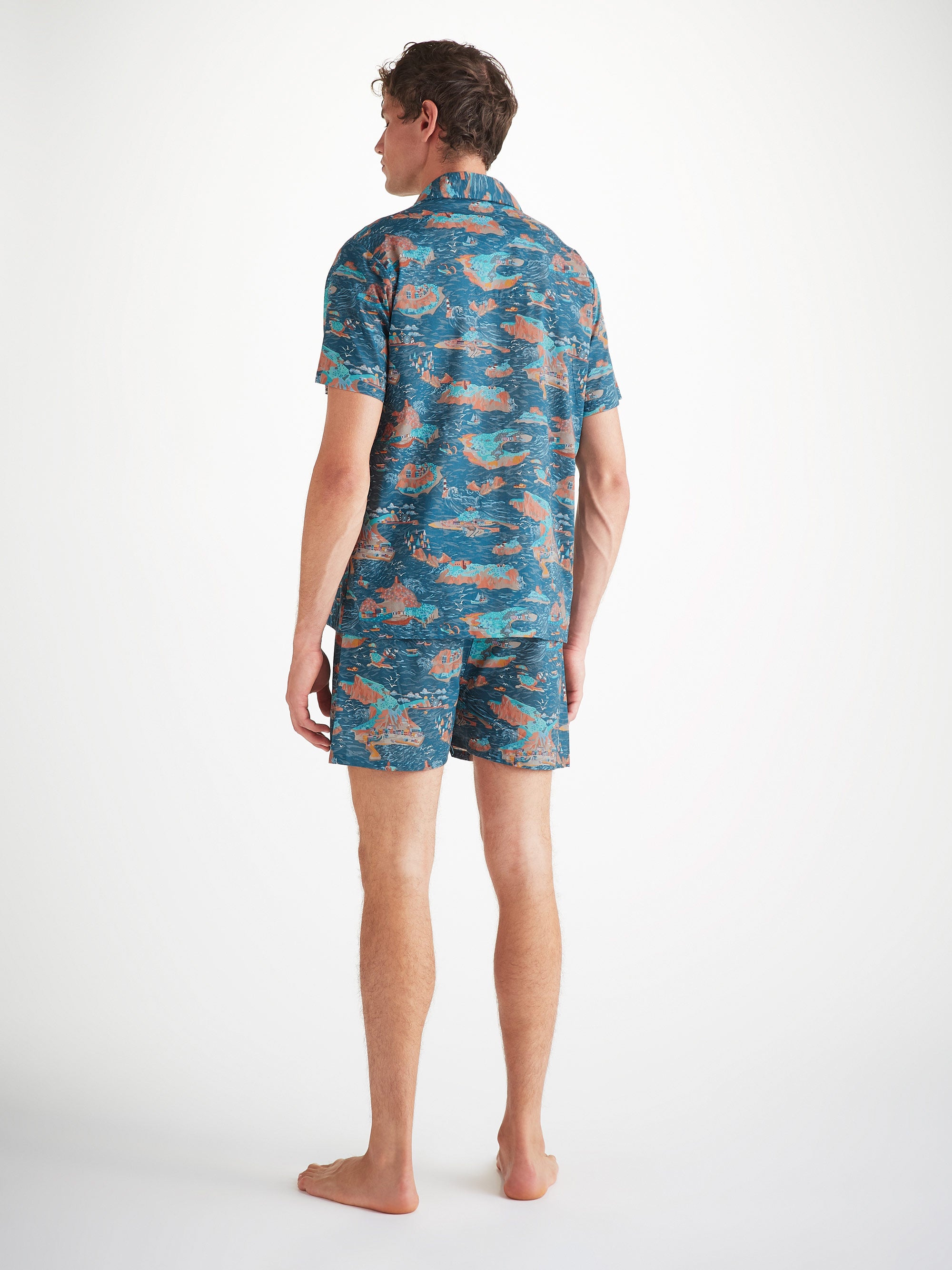 Men's Short Pajamas Cotton Batiste Multi Fisherman Print 