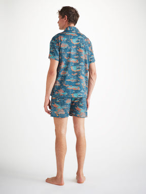 Men's Short Pajamas Cotton Batiste Multi Fisherman Print 