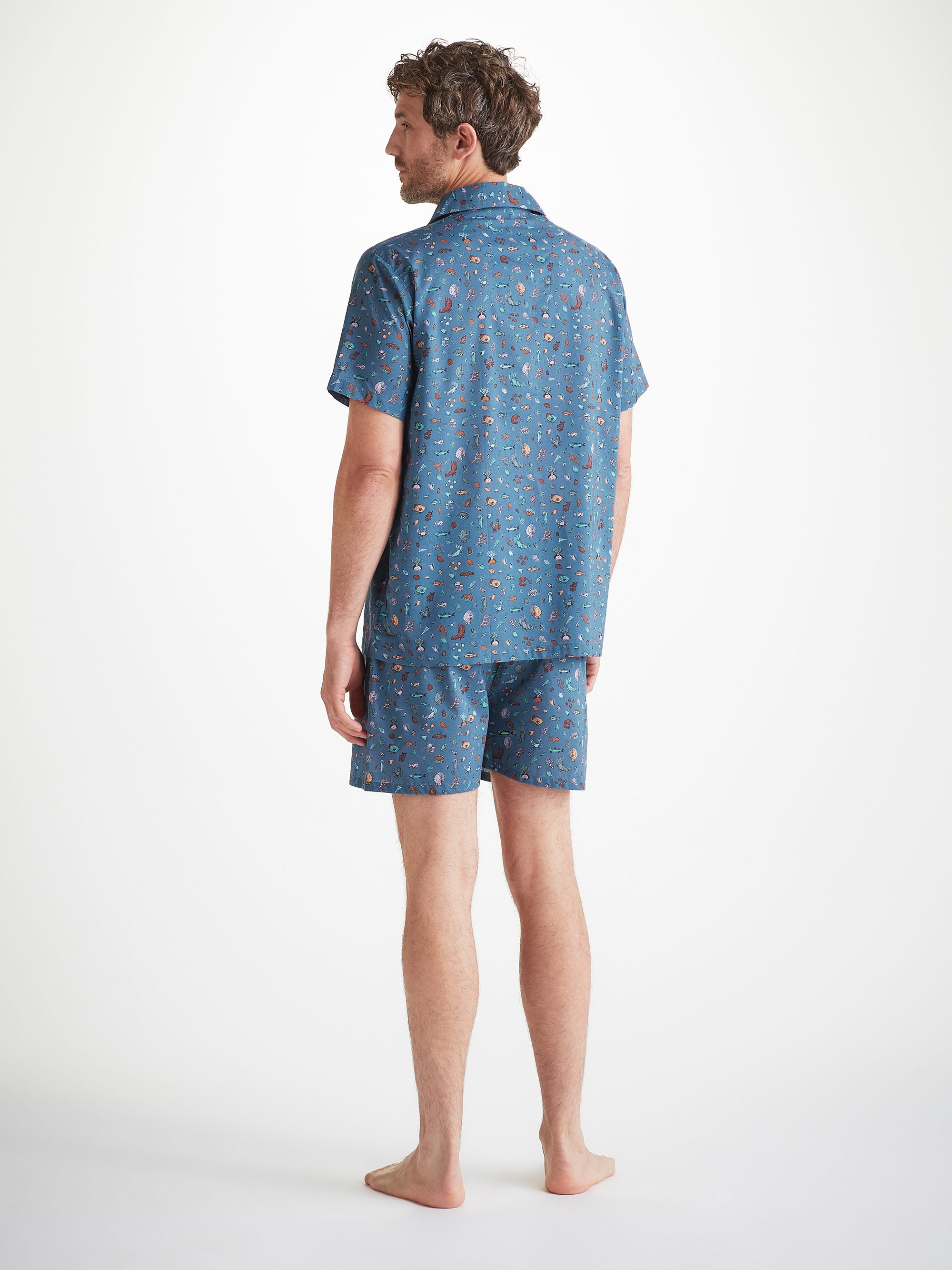 Men's Short Pajamas Cotton Batiste Blue Sea Friends Print