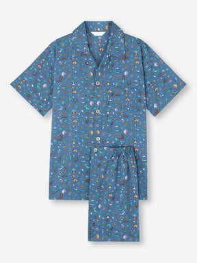 Men's Short Pajamas Cotton Batiste Blue Sea Friends Print