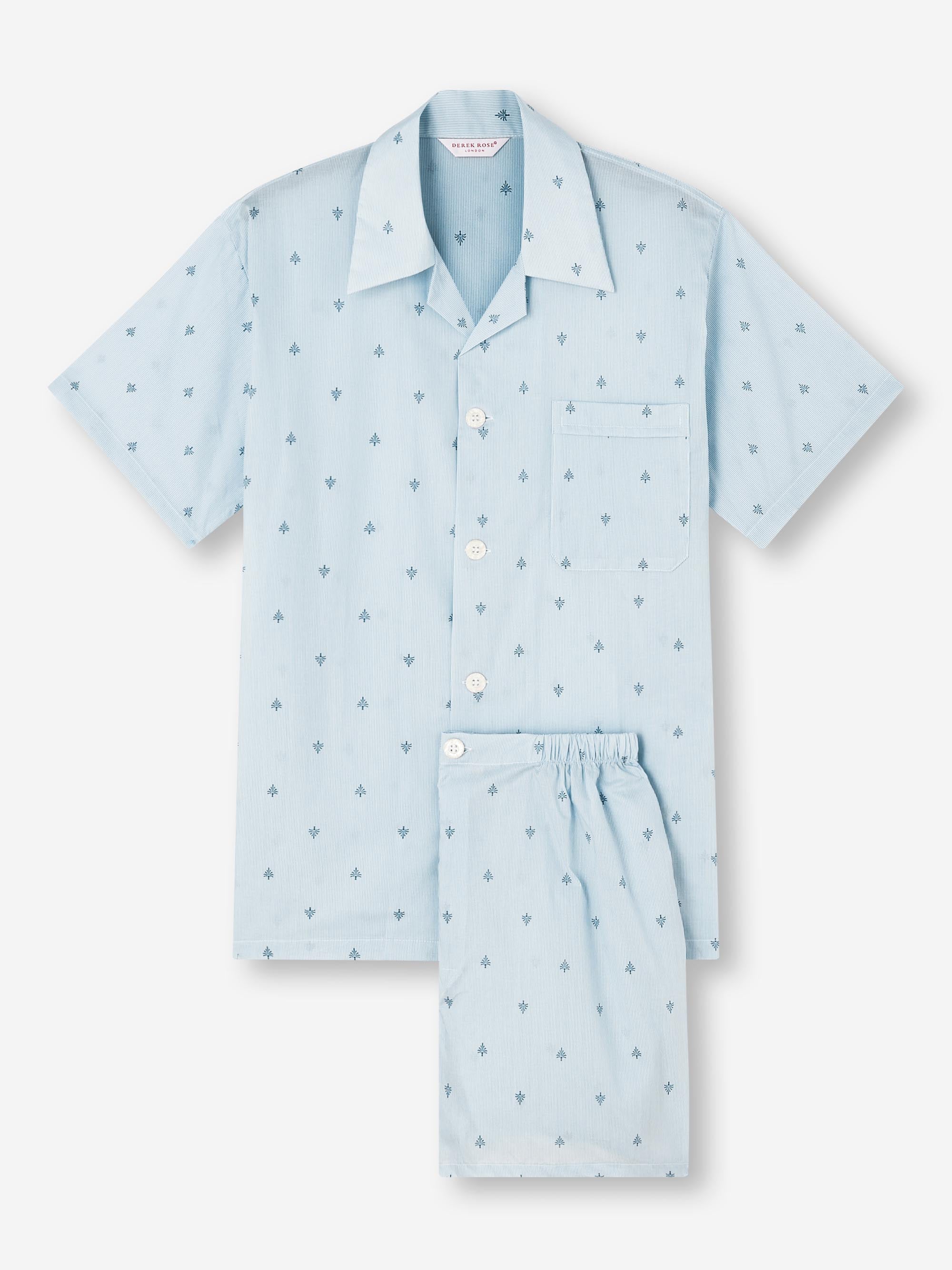 Men's Short Pyjamas Nelson 100 Cotton Batiste Blue