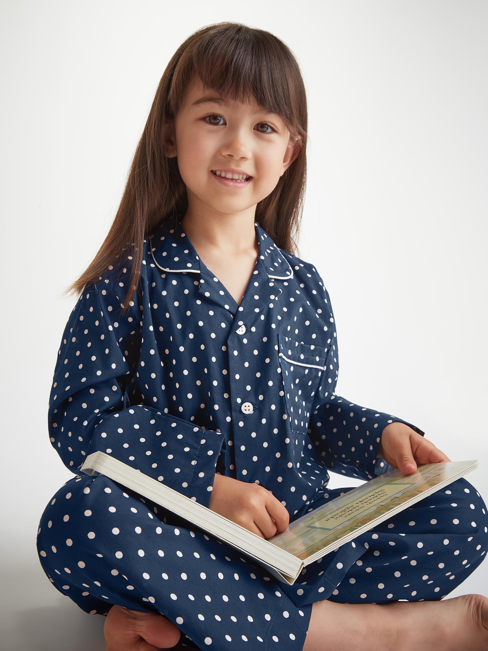 Kids' Pyjamas Cotton Batiste Navy Polka Dot Print