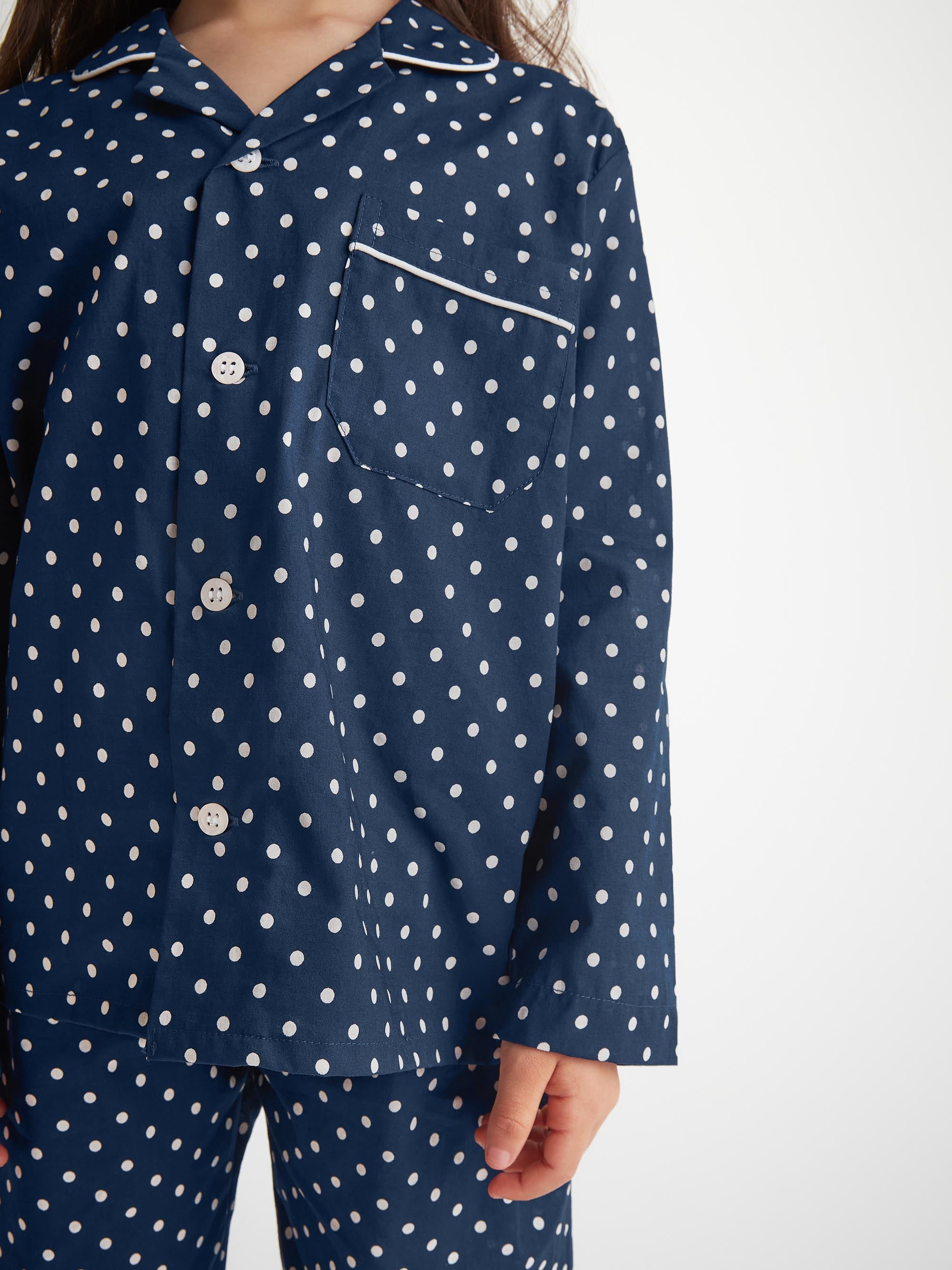 Kids' Pyjamas Cotton Batiste Navy Polka Dot Print