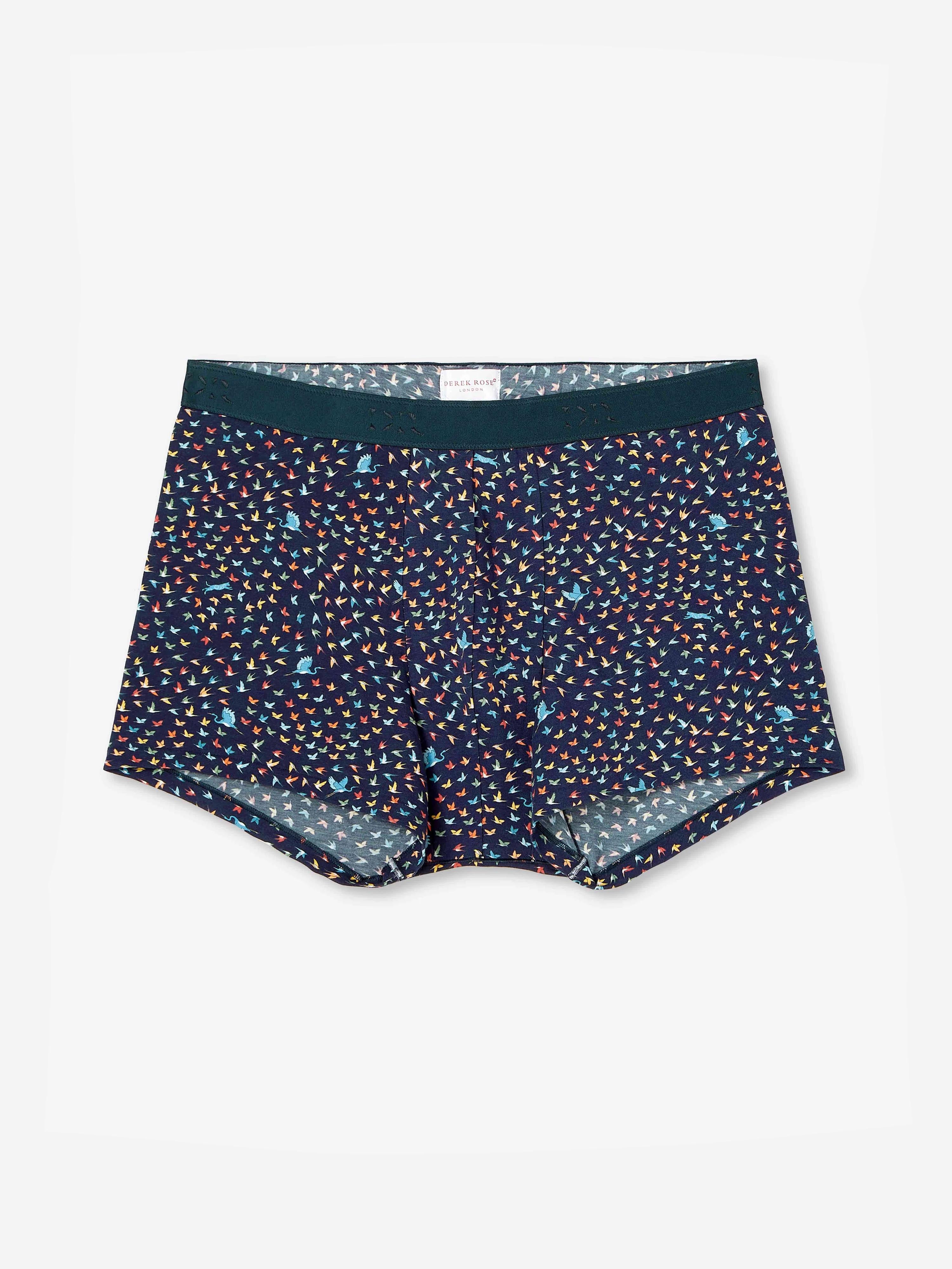 Men's Boxer Briefs Pima Cotton Stretch Navy Bird Print  