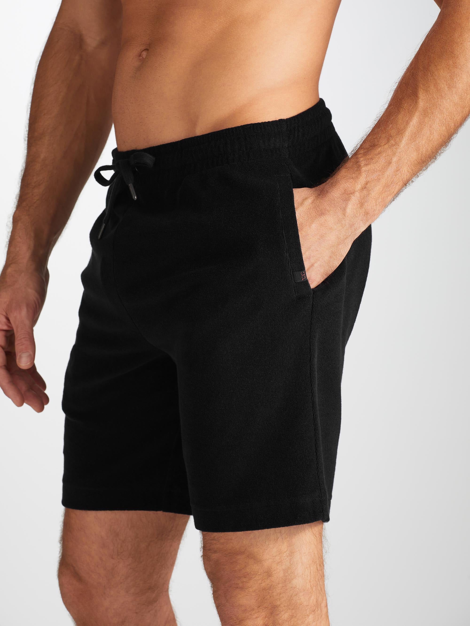 Men's Towelling Shorts Isaac Terry Cotton Black