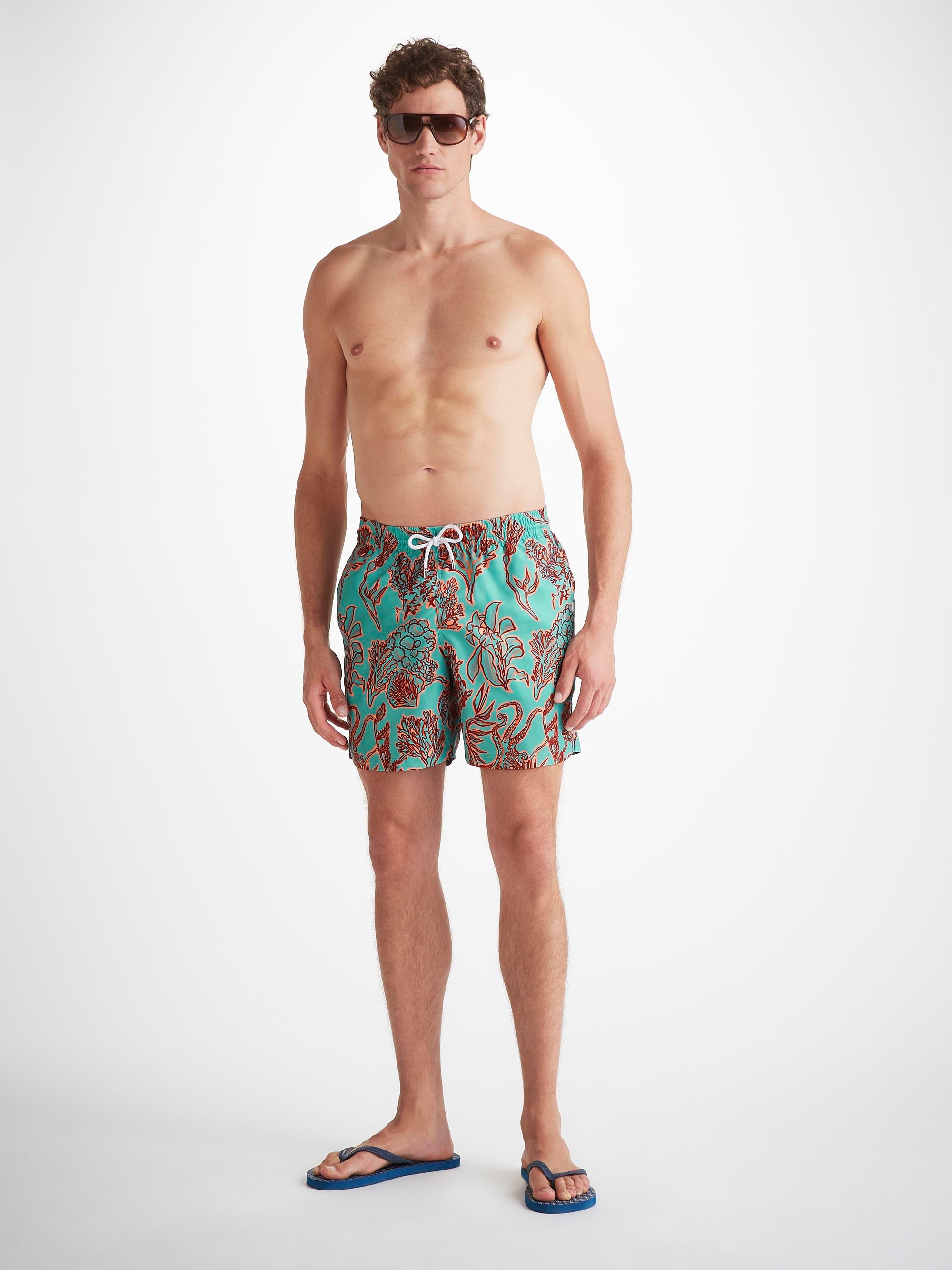 Men's Swim Shorts Turquoise Octopus Print