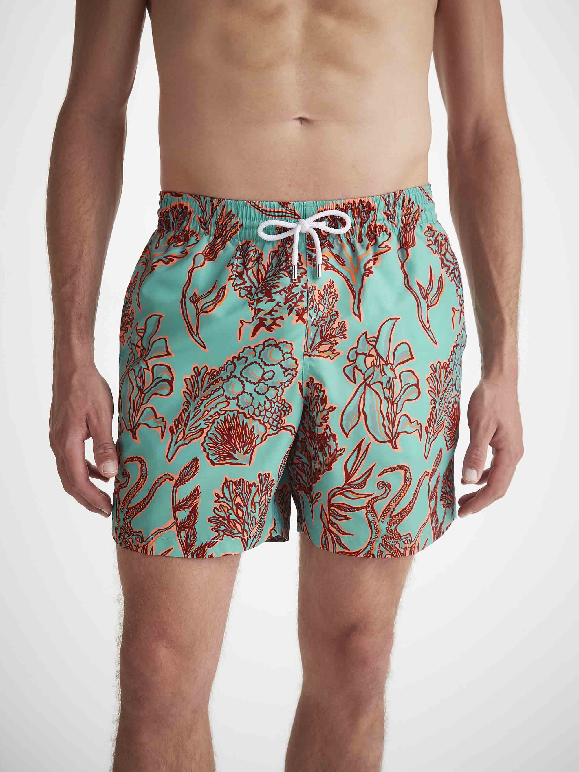 Men's Swim Shorts Turquoise Octopus Print