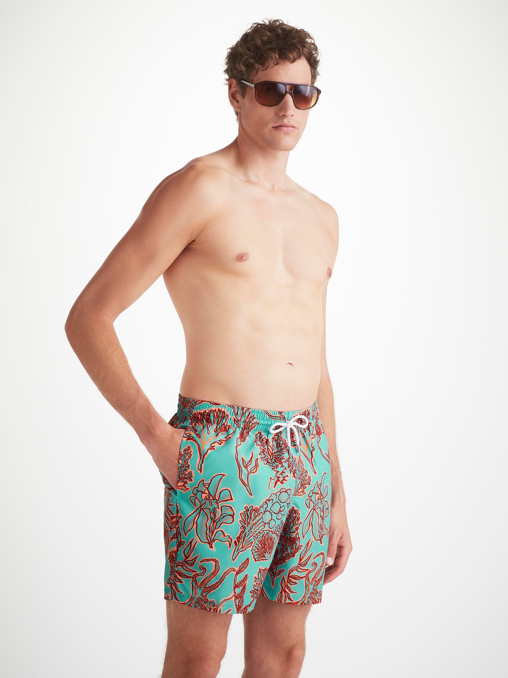 Men's Swim Shorts Turquoise Octopus Print