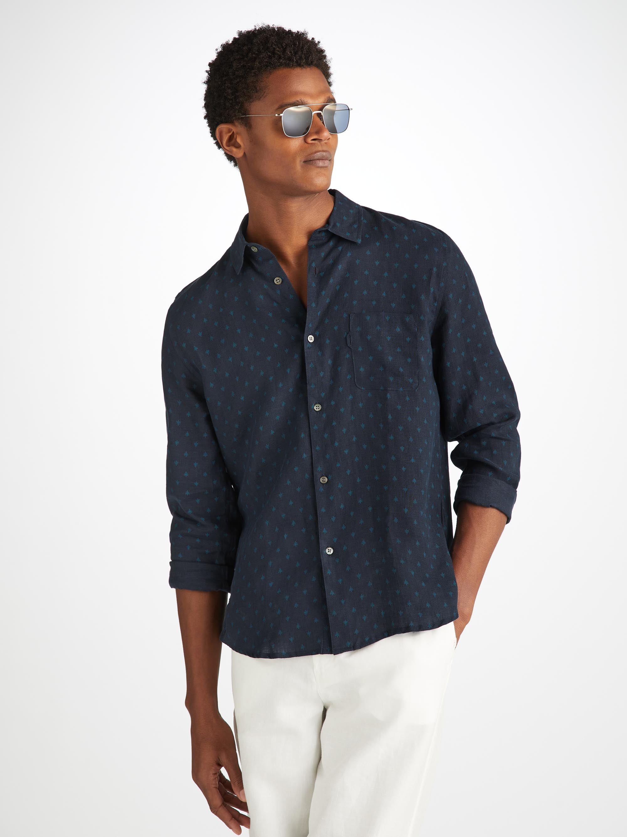 Men's Shirt Milan 25 Linen Navy