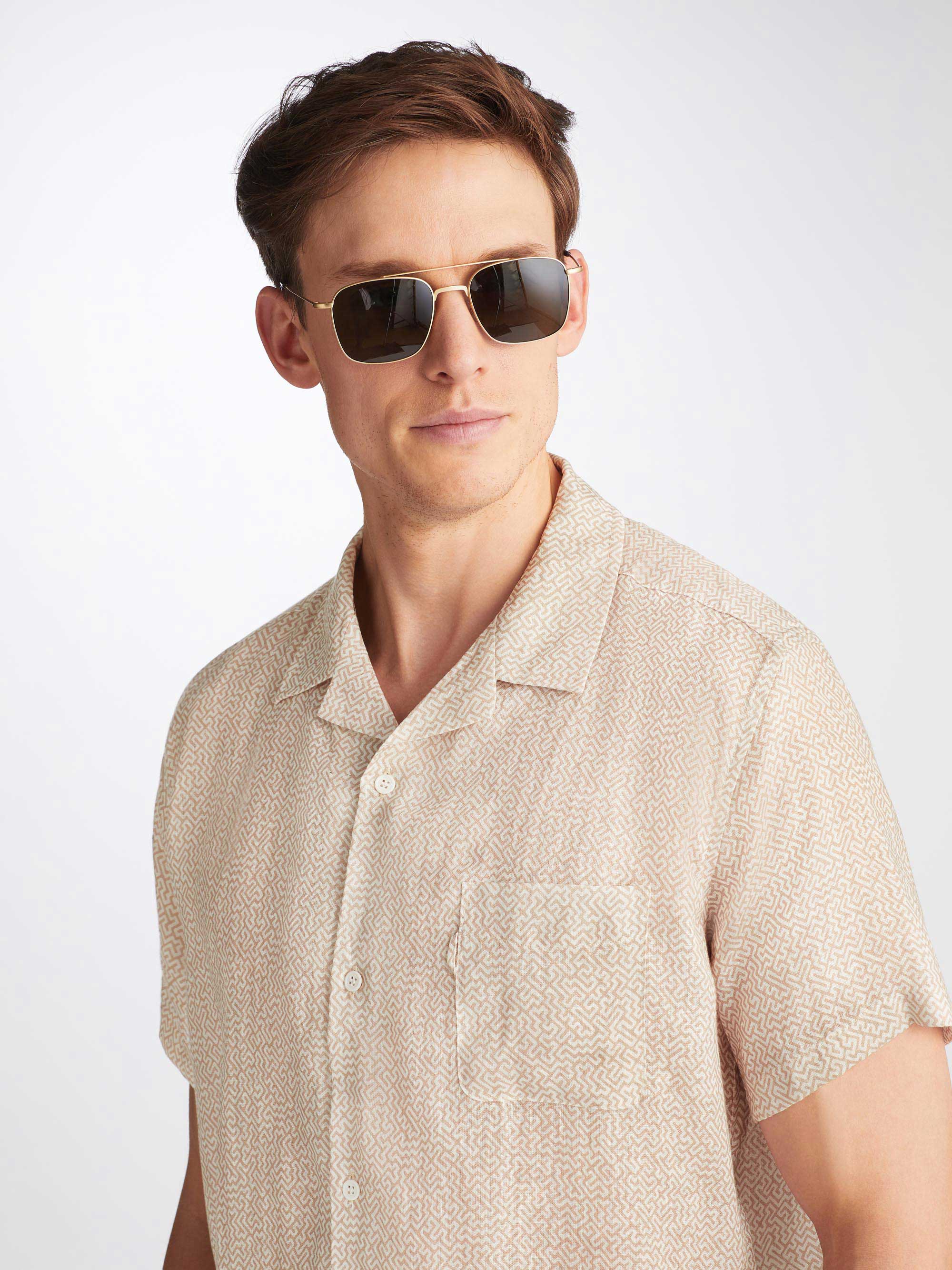 Men's Short Sleeve Shirt Milan 24 Linen Sand