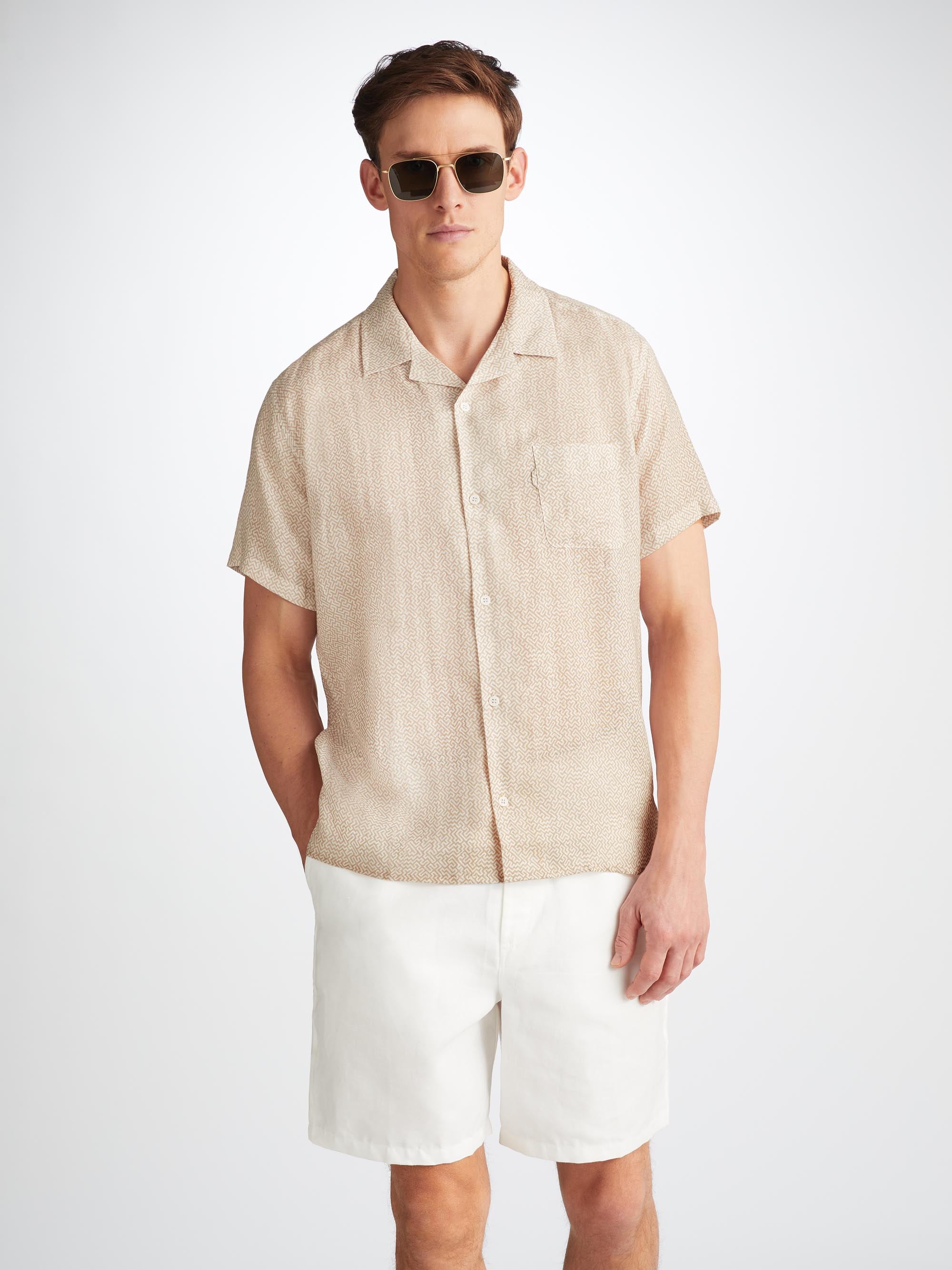 Men's Short Sleeve Shirt Milan 24 Linen Sand