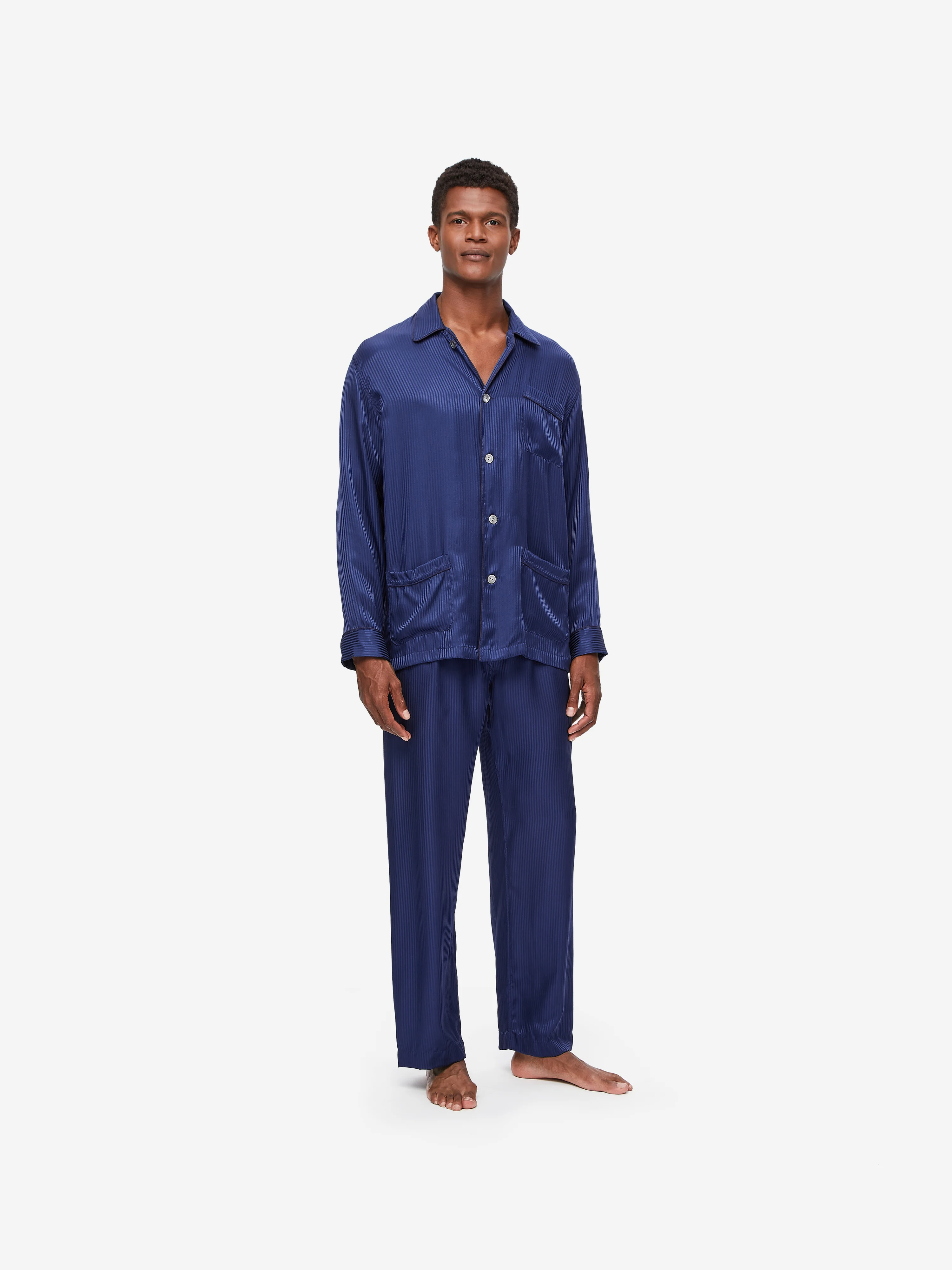 Men's Classic Fit Pajamas Woburn 8 Silk Satin Navy