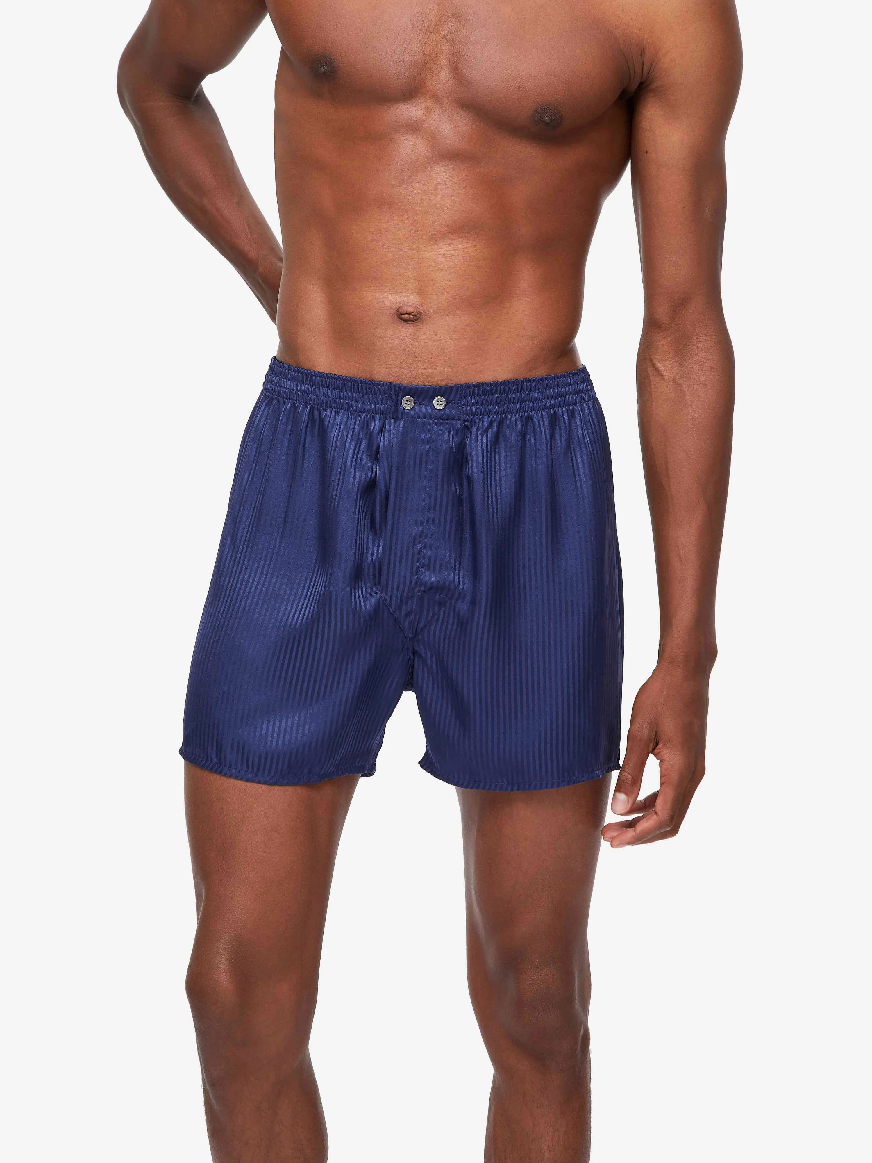 Men's Classic Fit Boxers Woburn Silk Satin Navy