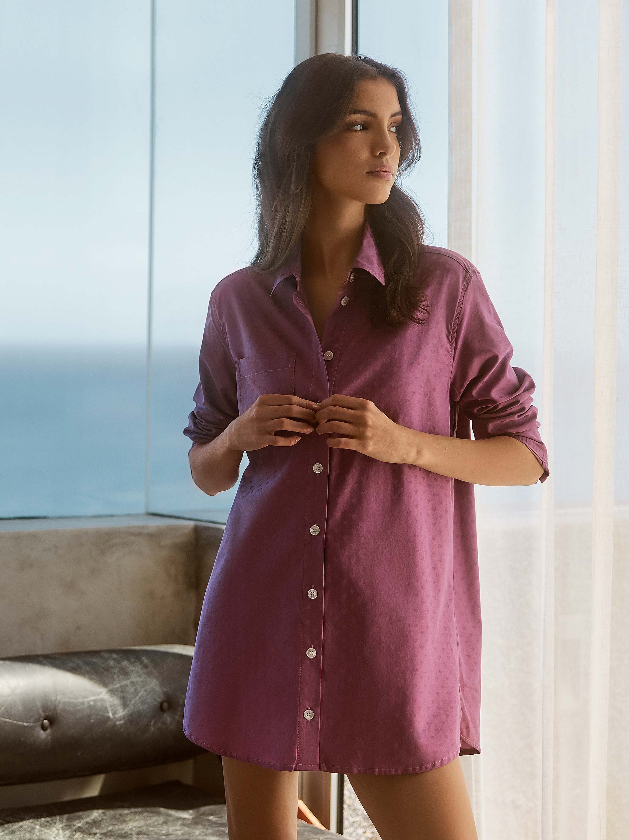 Women's Nightshirt Kate 10 Cotton Jacquard Purple
